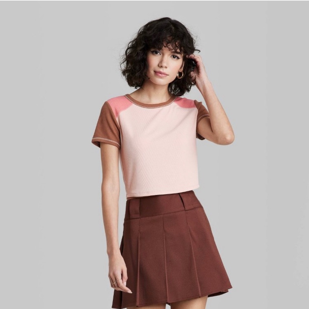 Women's Short Sleeve T-Shirt -Wild Fable Blush Colorblock XS
